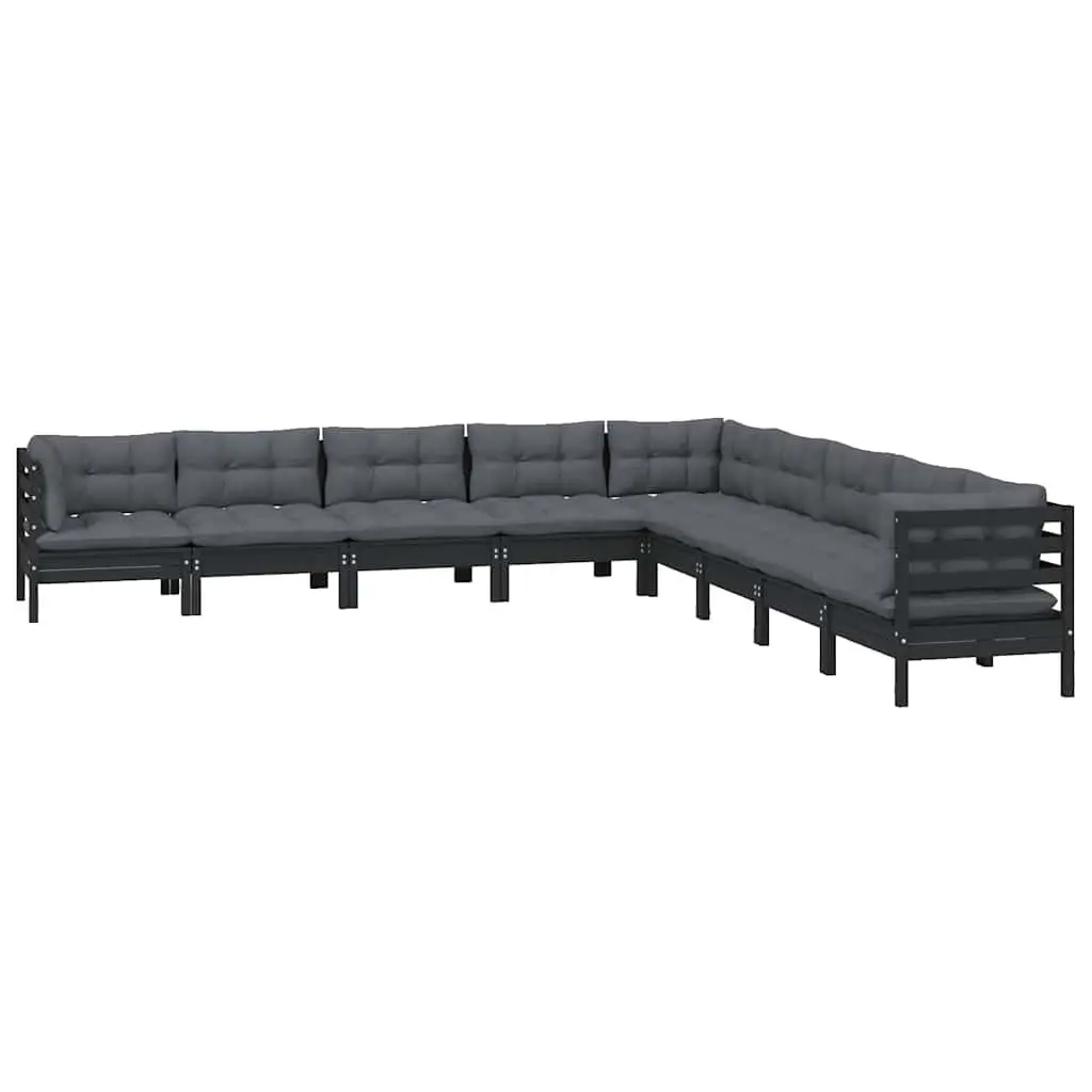 Garden Lounge Set 9 Piece Outdoor Patio Furniture with Cushions Black Modular