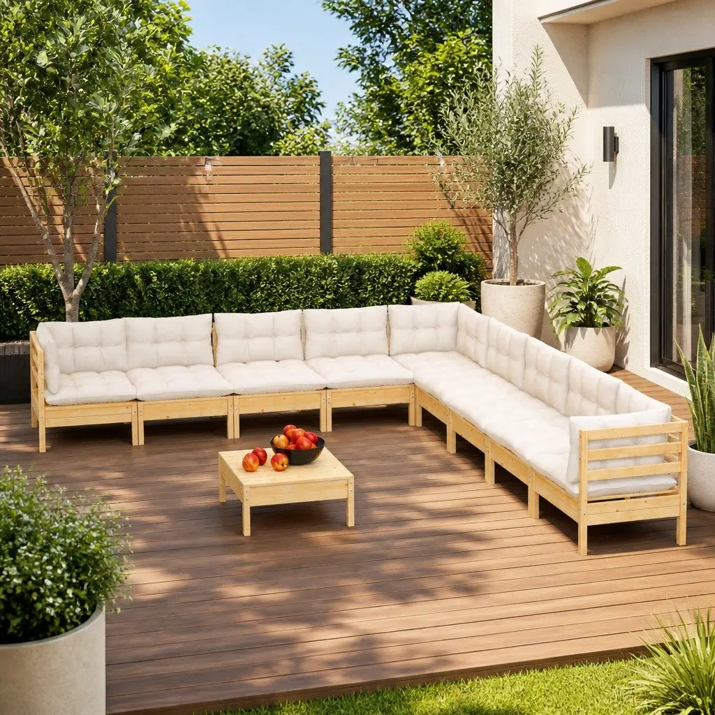 10 Piece Modular Garden Lounge Set Outdoor Seating Cream Cushions for Patio and Garden