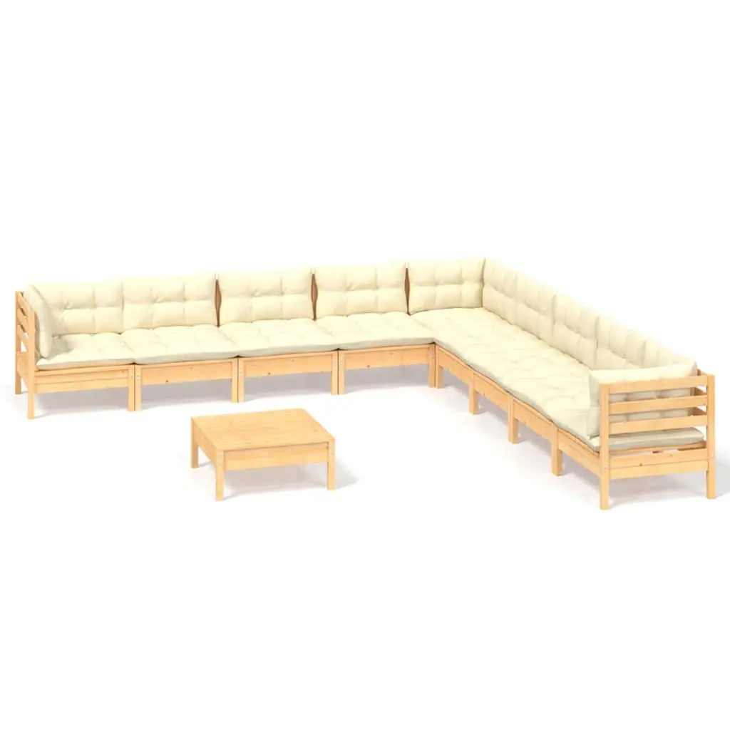 10 Piece Modular Garden Lounge Set Outdoor Seating Cream Cushions for Patio and Garden