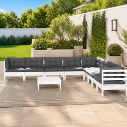 Garden Lounge Set 10 Piece White Outdoor Patio Furniture Modular Cushions