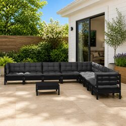 Black Modular Garden Lounge Set - 10 Pieces with Cushions