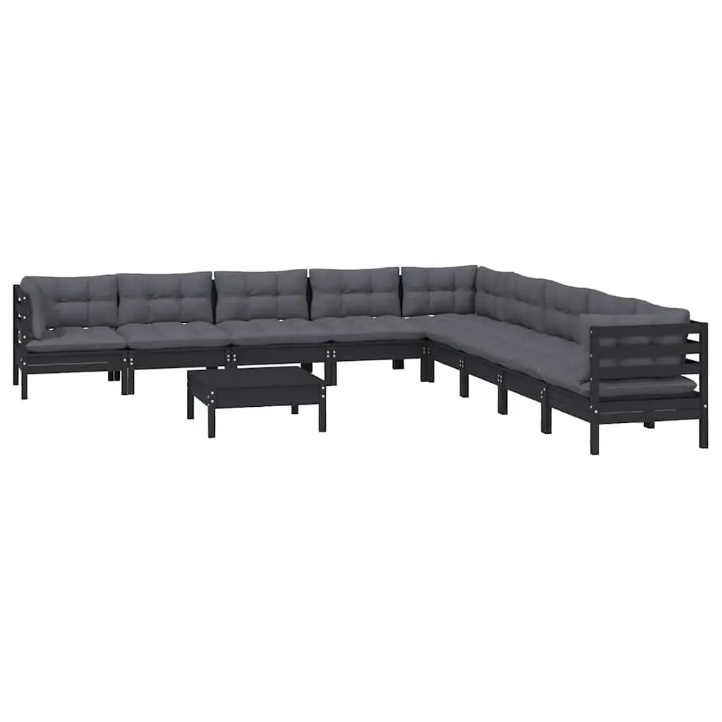 Garden Lounge Set 10 Piece Outdoor Furniture Patio Black with Cushions Modular