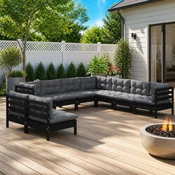9-Piece Modular Garden Lounge Set in Black - Dimensions and Specs