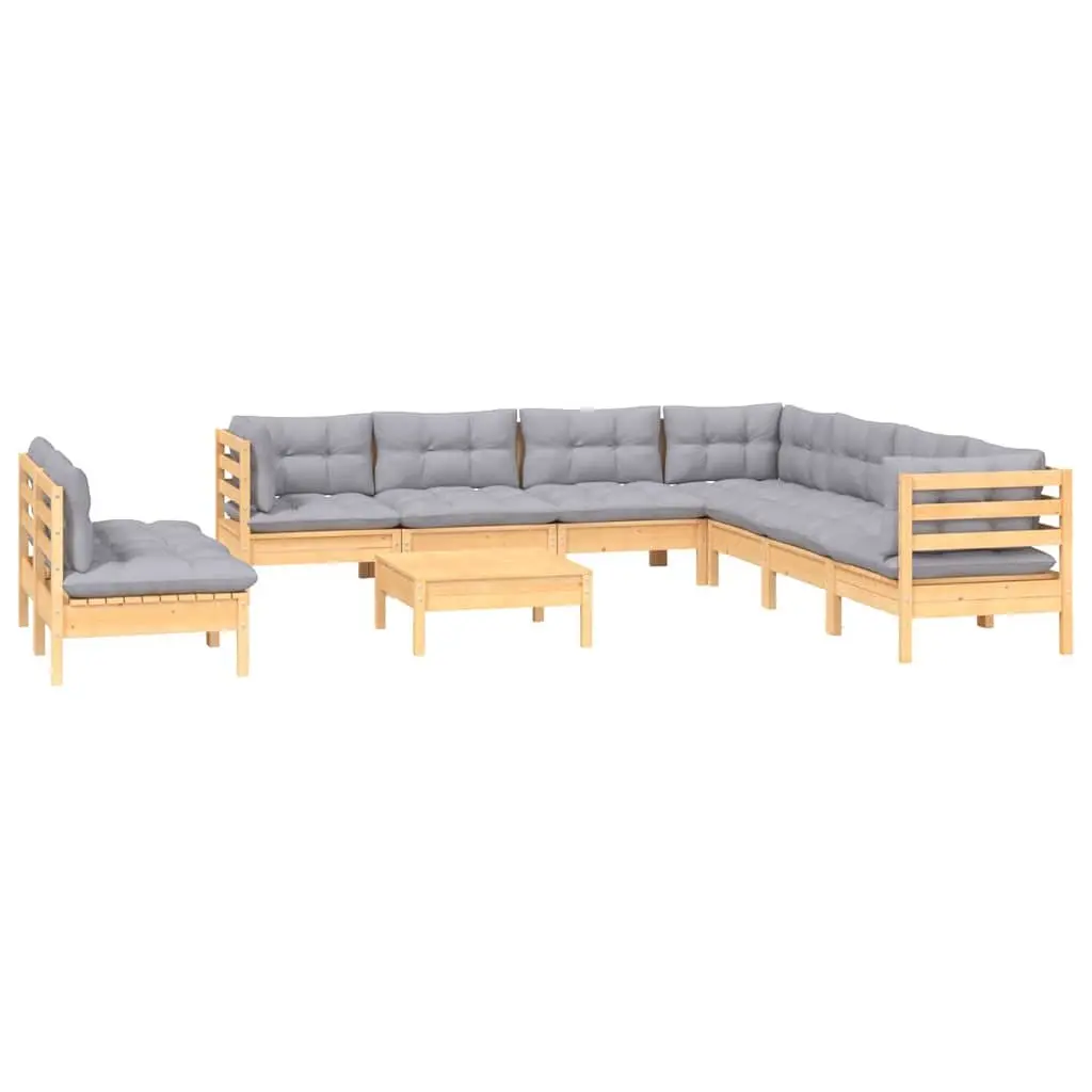 Garden Lounge Set 10 Piece Outdoor Furniture Patio Sectional Grey Cushions
