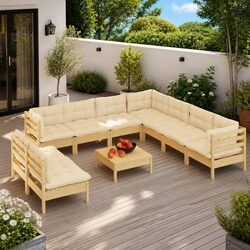 Garden Lounge Set 10 Piece Outdoor Furniture Modular Patio Sofa Cream Cushions