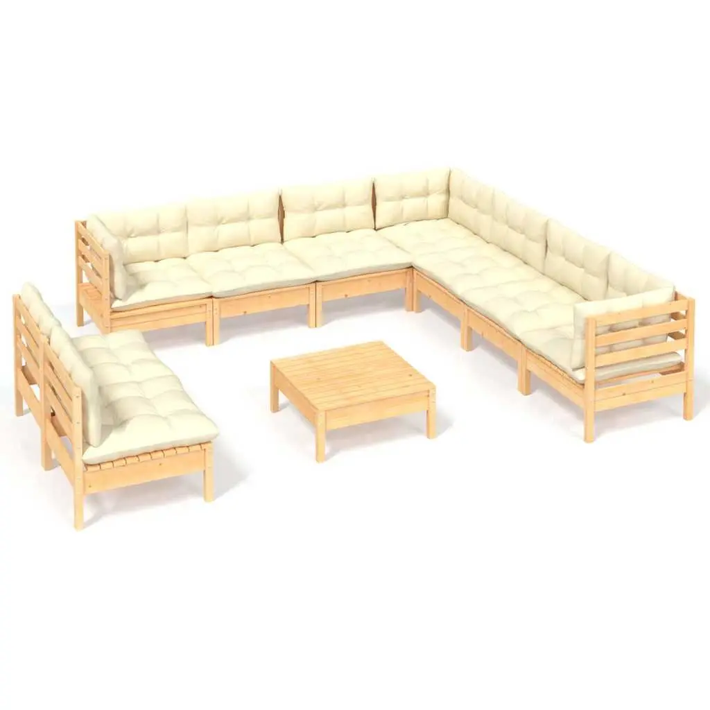 Garden Lounge Set Outdoor Furniture 10 Piece Modular Patio Sofa Cream Cushions