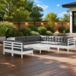 Garden Lounge Set 10 Piece Outdoor Patio Furniture White with Cushions Modular