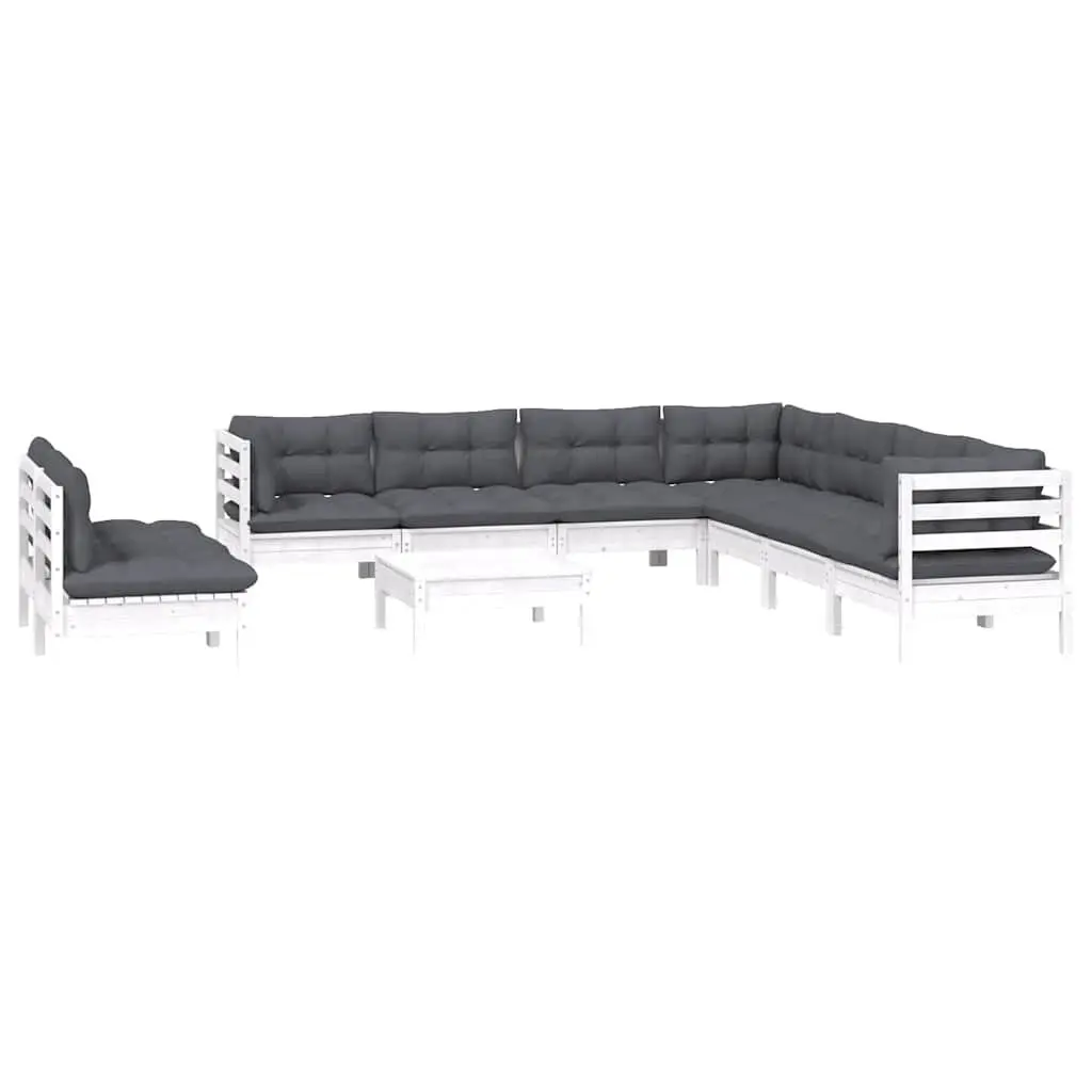 Garden Lounge Set 10 Piece Outdoor Patio Furniture White with Cushions Modular