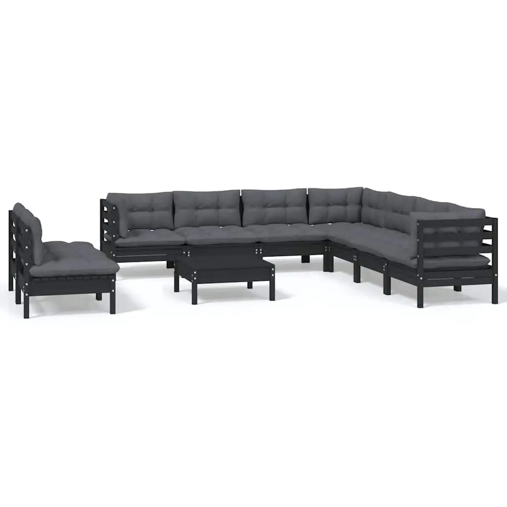 10 Piece Black Garden Lounge Set