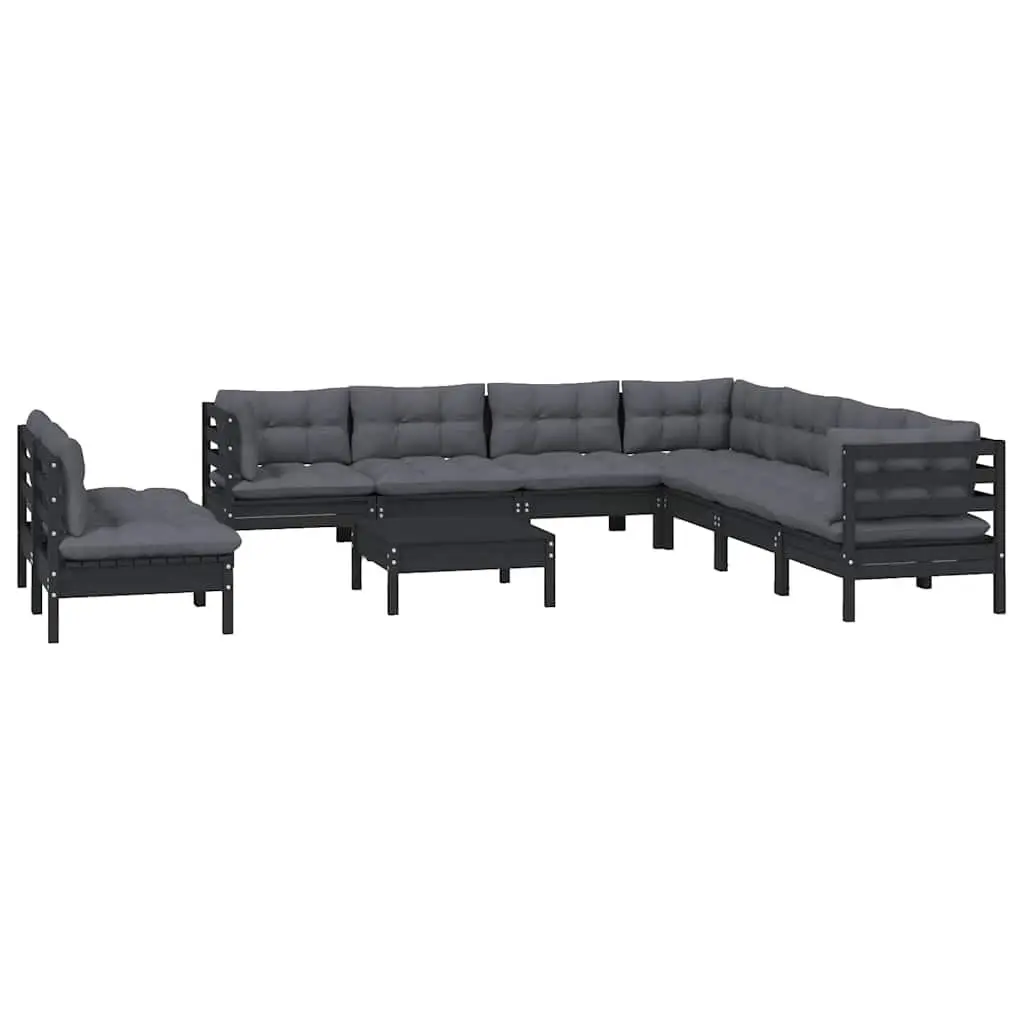 10 Piece Black Garden Lounge Set