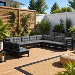 Black Garden Lounge Set: 10 Piece Modular Furniture