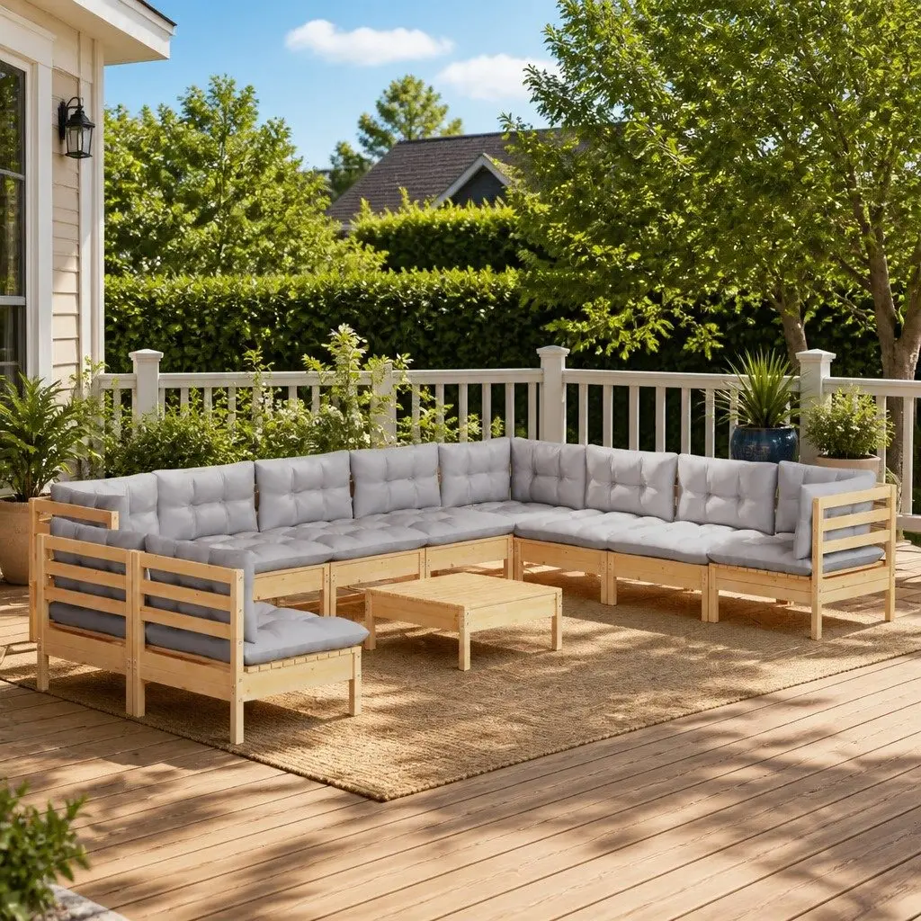 Garden Lounge Set Outdoor Patio Furniture 11 Piece Modular Grey Cushions