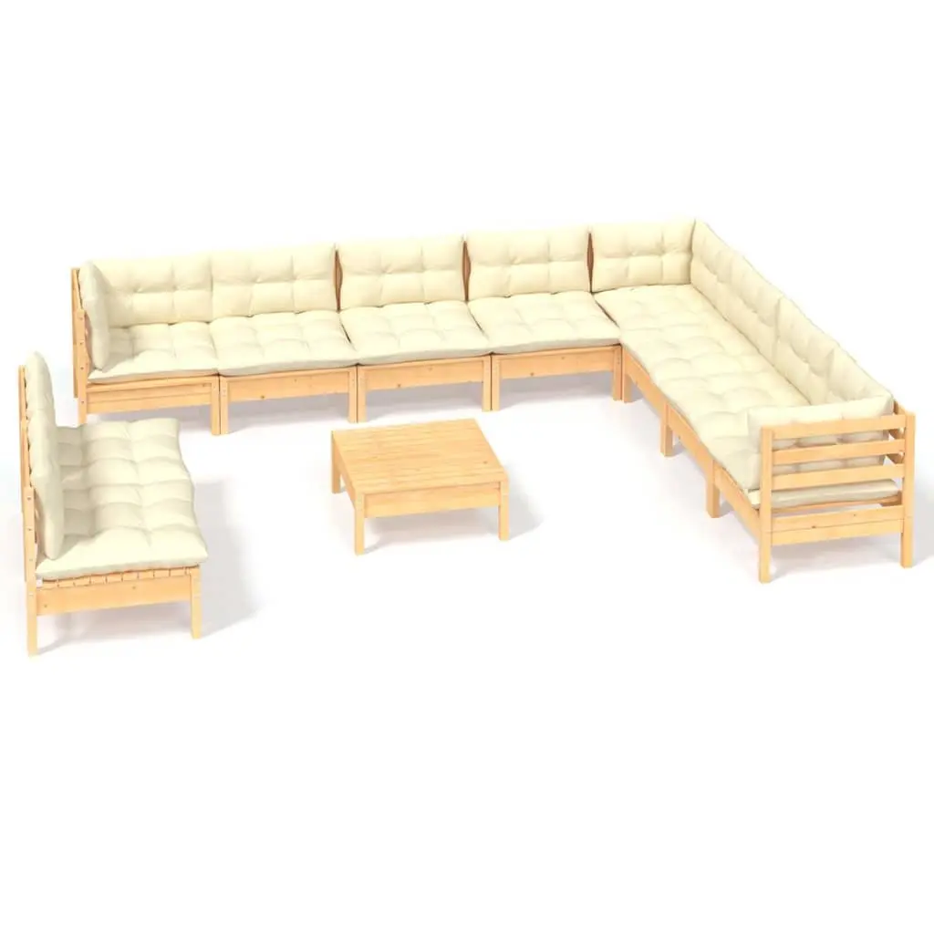 11 Piece Modular Garden Lounge Set Outdoor Patio Seating Solid Pinewood with Cream Cushions