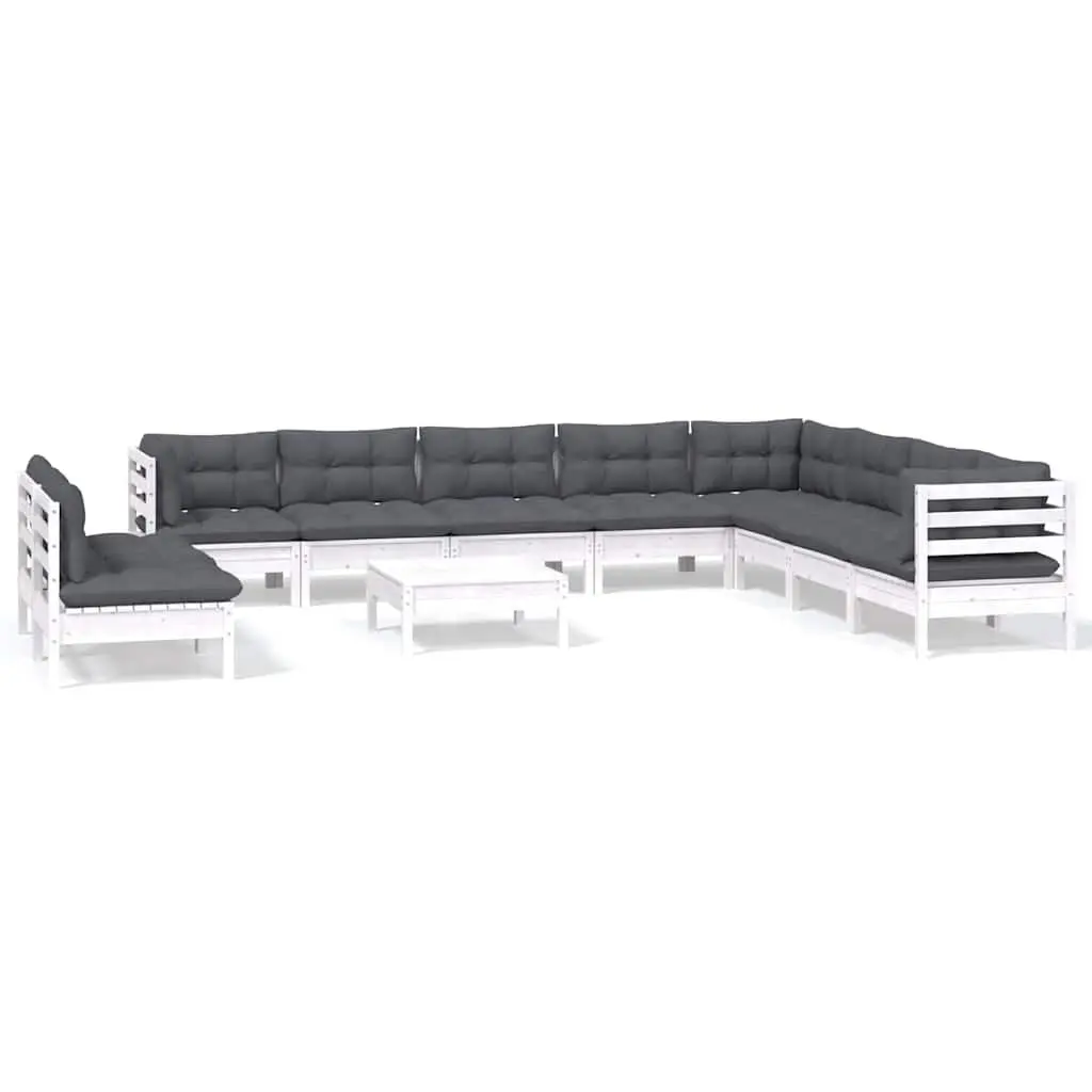 Garden Lounge Set 11 Piece Patio Furniture White Solid Pinewood with Cushions