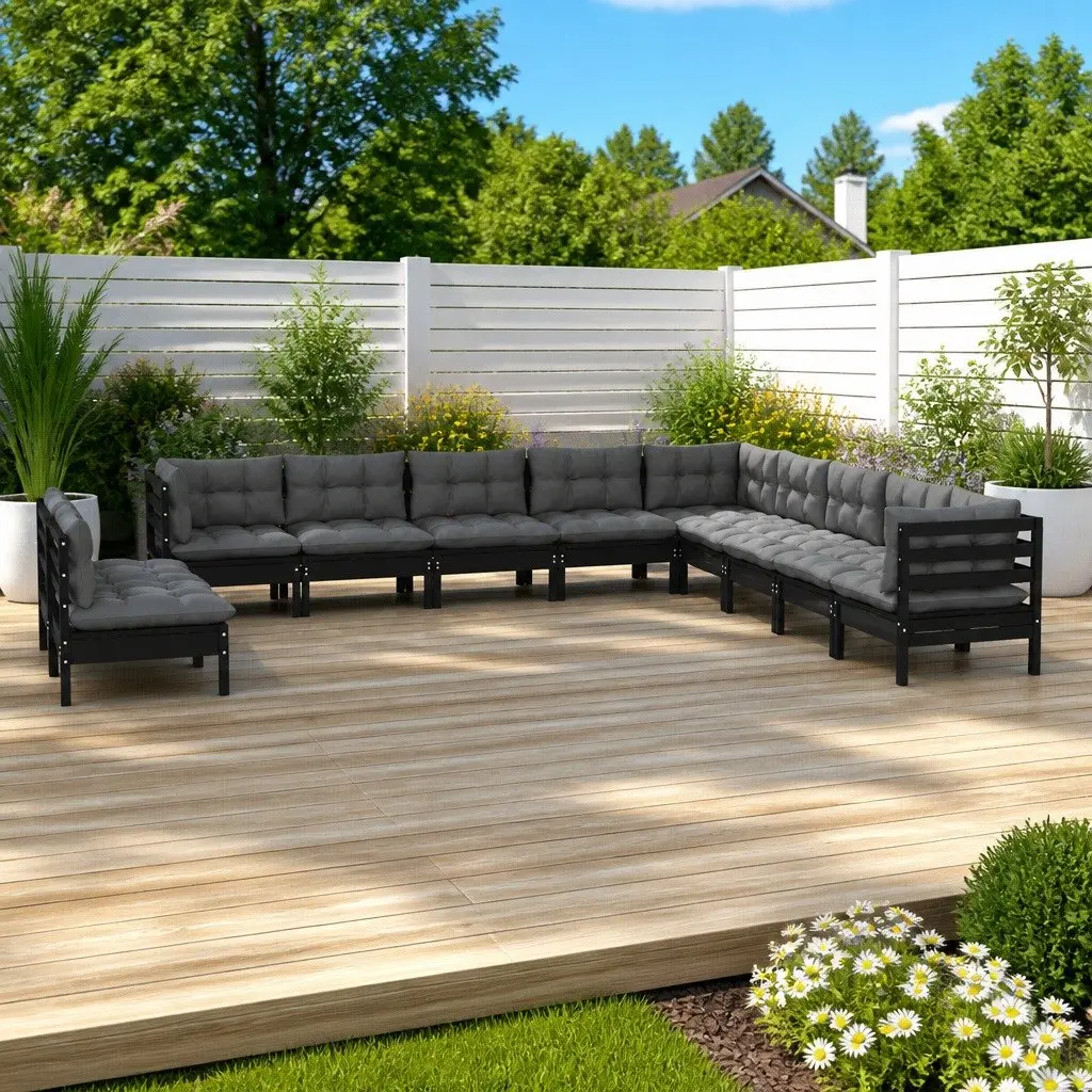 Garden Lounge Set Outdoor Patio Furniture 11 Piece Modular Black with Cushions