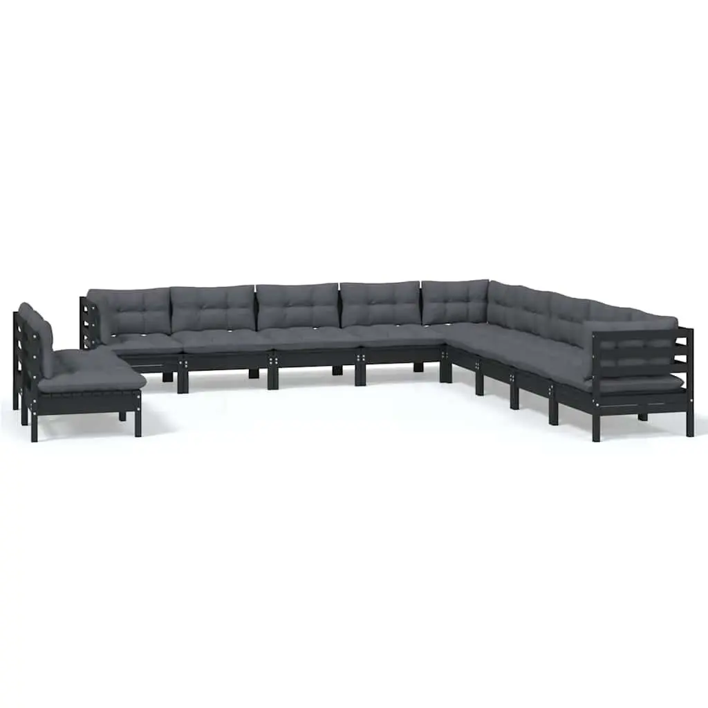 Garden Lounge Set Outdoor Patio Furniture 11 Piece Modular Black with Cushions
