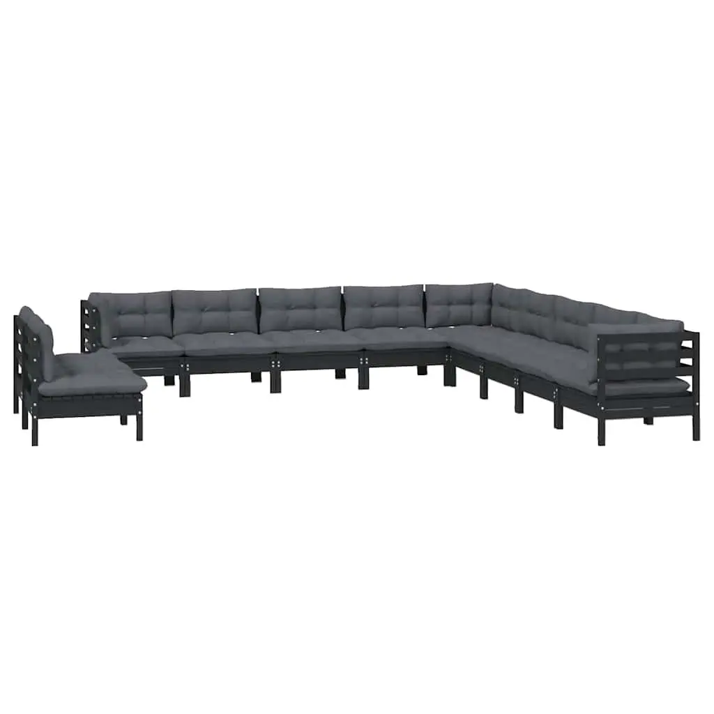 Garden Lounge Set Outdoor Patio Furniture 11 Piece Modular Black with Cushions