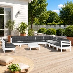 Garden Lounge Set: 12 Pieces, Solid Pinewood, White