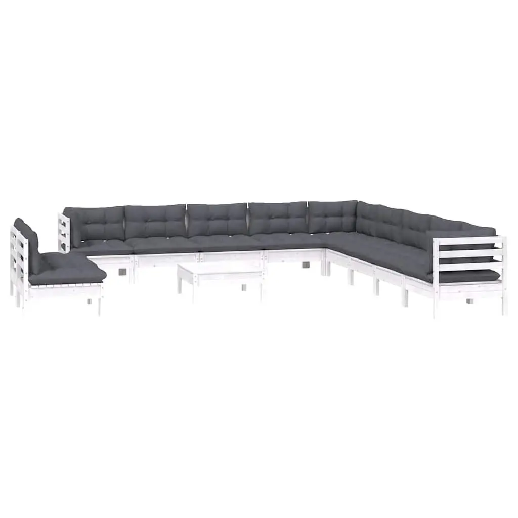 Garden Lounge Set 12 Piece Outdoor Patio Furniture White Pinewood with Cushions