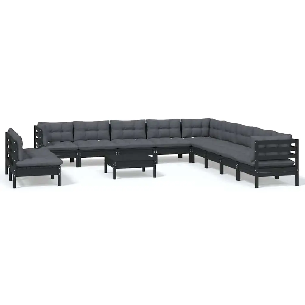 Garden Lounge Set Outdoor Patio Furniture 12 Piece Black Solid Wood