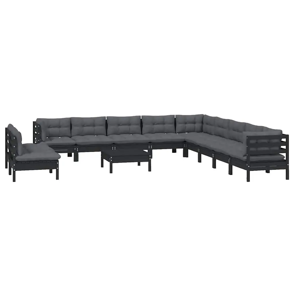 Garden Lounge Set Outdoor Patio Furniture 12 Piece Black Solid Wood