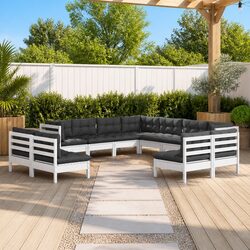 11 Piece Outdoor Lounge Set in White with Pinewood Build