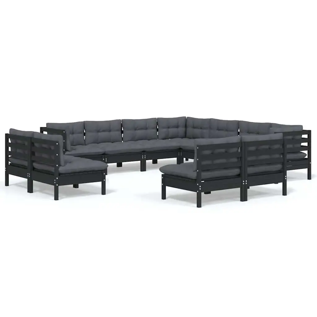 Garden Lounge Set Outdoor Patio Furniture 11 Piece Black Solid Wood
