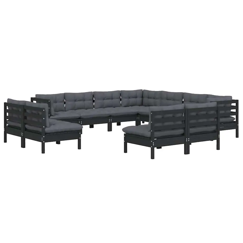 Garden Lounge Set Outdoor Patio Furniture 11 Piece Black Solid Wood