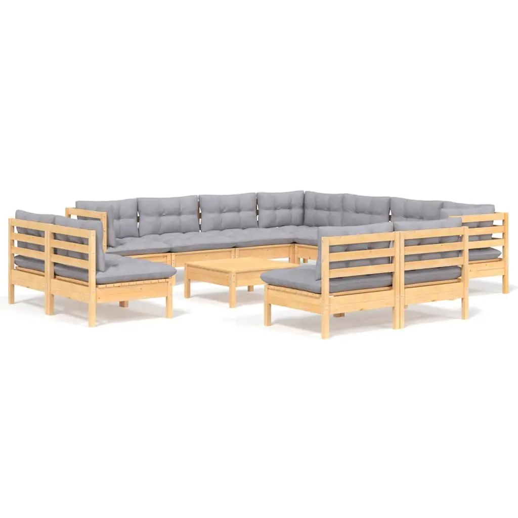 Garden Lounge Set Outdoor Patio Furniture 12 Piece Solid Pinewood Grey Cushions