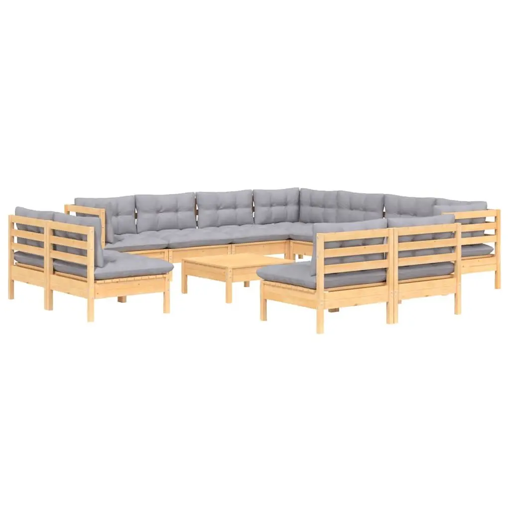 Garden Lounge Set Outdoor Patio Furniture 12 Piece Solid Pinewood Grey Cushions