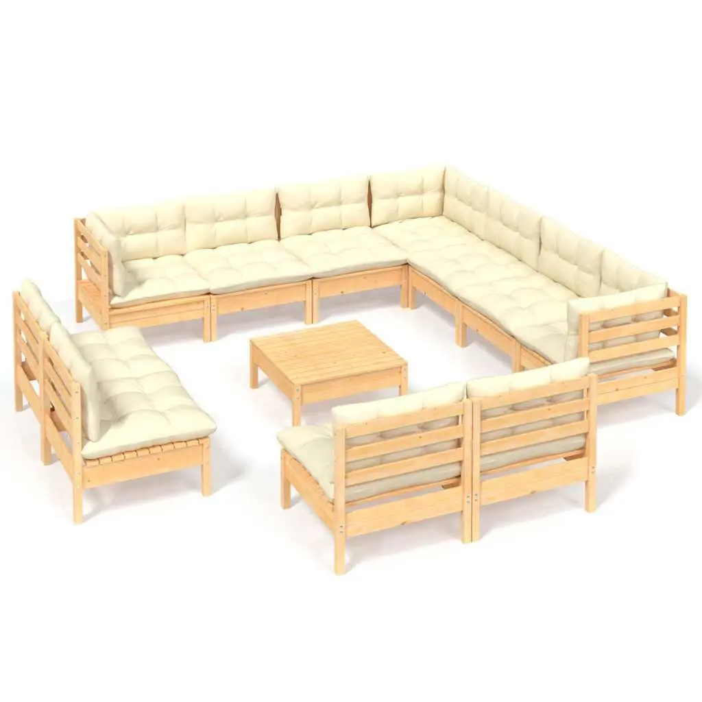 Garden Lounge Set Outdoor Patio Furniture 12 Piece Modular Solid Pinewood Cream