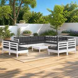 Garden Lounge Set 12 Piece Outdoor Furniture White Cushions Patio Seating