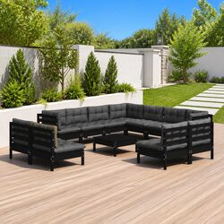 Black Modular Outdoor Lounge Set - 12 Pieces of Pinewood