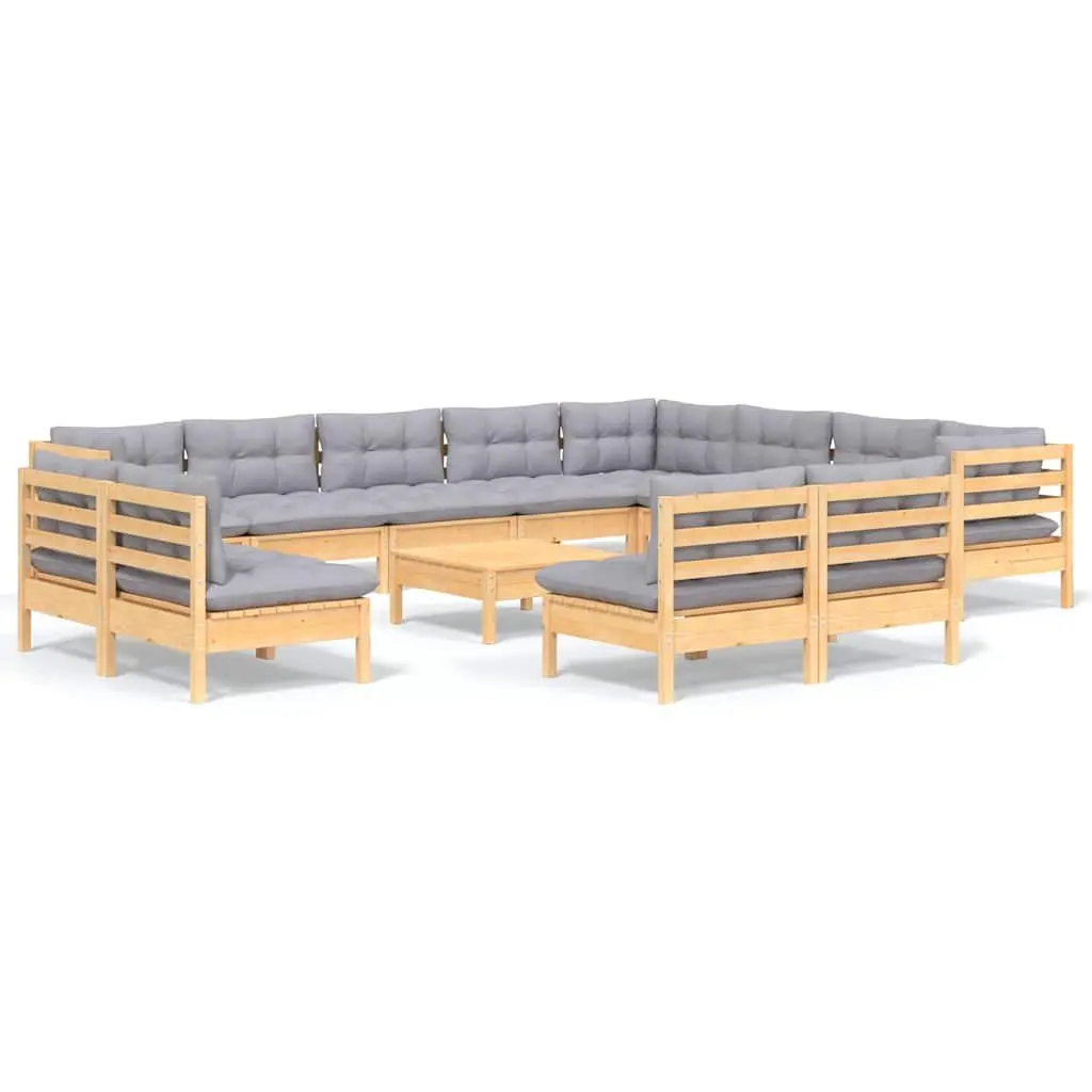 Garden Lounge Set Outdoor Patio Furniture 13 Piece Grey Cushions Solid Wood