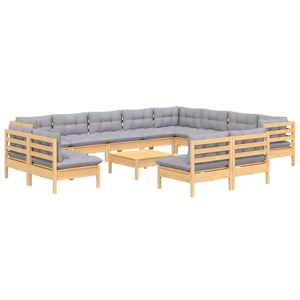 Garden Lounge Set Outdoor Patio Furniture 13 Piece Grey Cushions Solid Wood