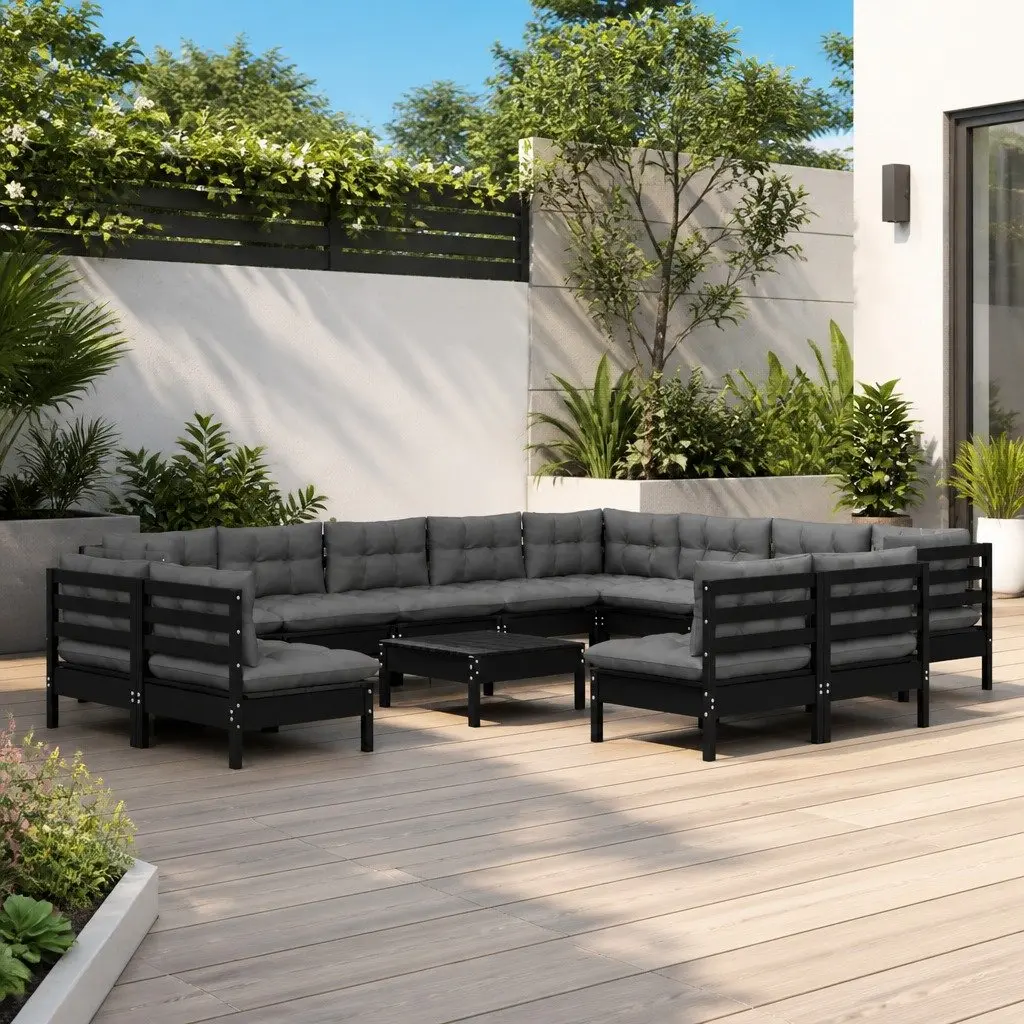 Garden Lounge Set Modular Patio Furniture 13 Piece Black Cushions Outdoor