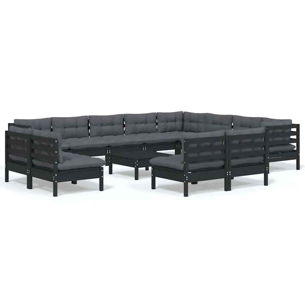 Garden Lounge Set Modular Patio Furniture 13 Piece Black Cushions Outdoor