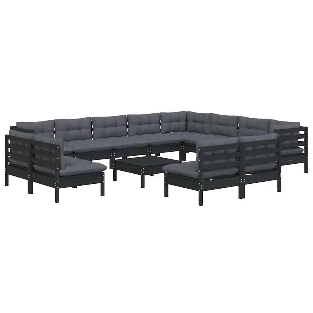 Garden Lounge Set Modular Patio Furniture 13 Piece Black Cushions Outdoor