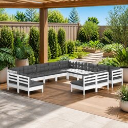 Garden Lounge Set 13 Piece Outdoor Furniture White Patio Sofa with Cushions