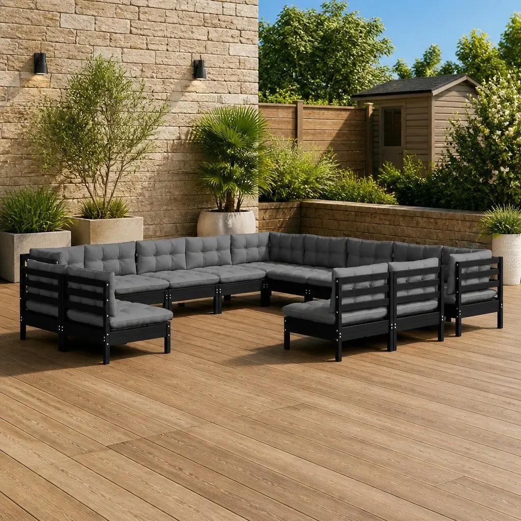 Garden Lounge Set Outdoor Patio Furniture 13 Piece Black with Cushions