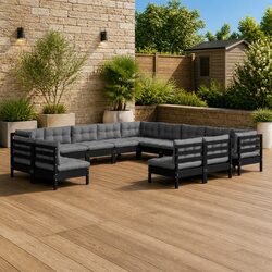 Garden Lounge Set 13 Piece Outdoor Patio Furniture Black with Cushions Modular