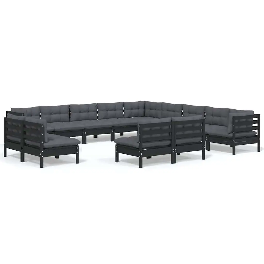 Garden Lounge Set Outdoor Patio Furniture 13 Piece Black with Cushions