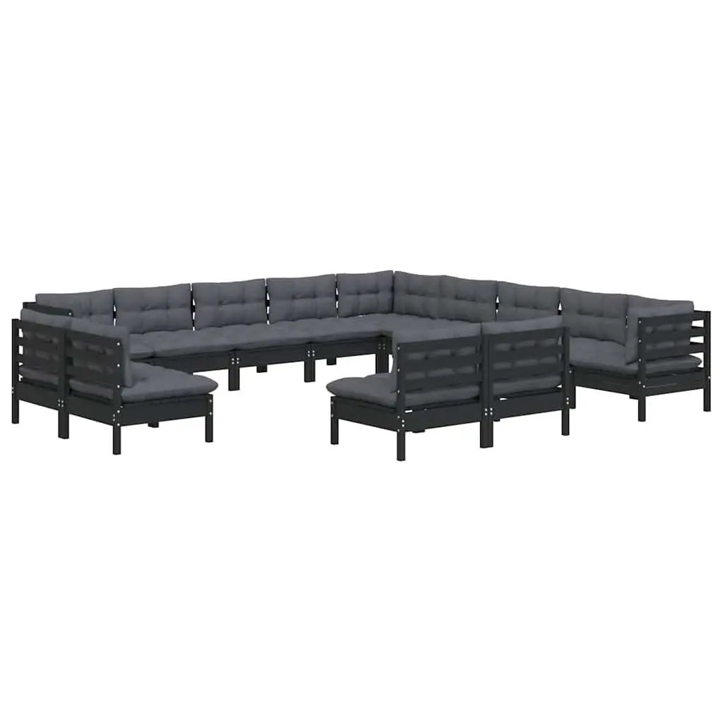 Garden Lounge Set Outdoor Patio Furniture 13 Piece Black with Cushions