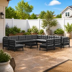 14 Piece Modular Outdoor Lounge Set - Solid Pinewood, Black