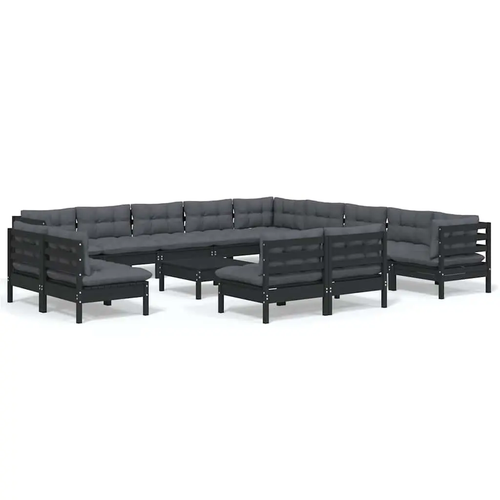Modular Outdoor Furniture Lounge Set Black 14 Piece Patio Garden with Cushions
