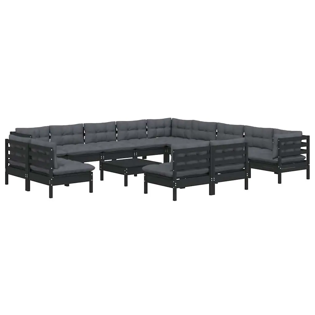 Modular Outdoor Furniture Lounge Set Black 14 Piece Patio Garden with Cushions