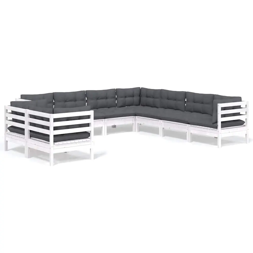 Garden Lounge Set Outdoor Furniture 9 Piece White Solid Pinewood with Cushions