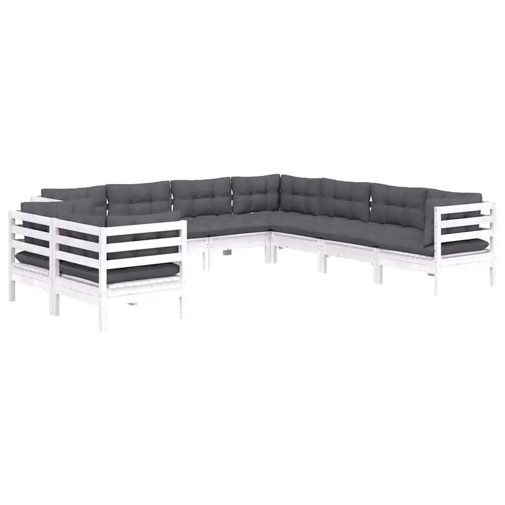 Garden Lounge Set Outdoor Furniture 9 Piece White Solid Pinewood with Cushions
