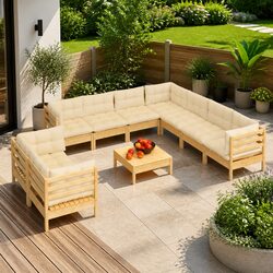 Garden Lounge Set Specifications: 10 Pieces, Pinewood, Cream