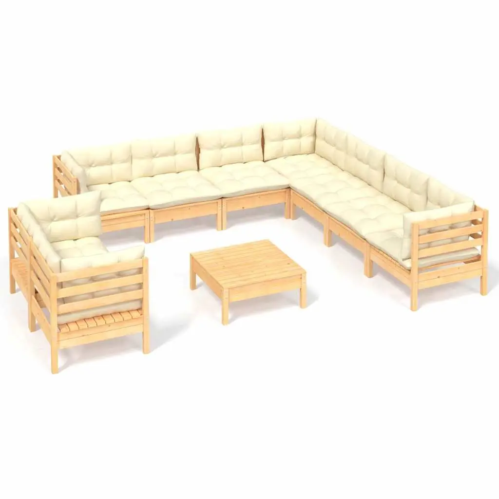 Outdoor Lounge Set 10 Piece Pinewood with Cream Cushions for Relaxation and Entertaining